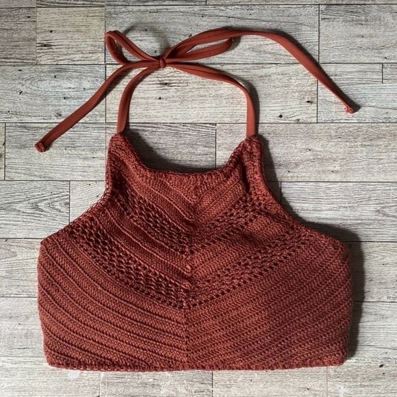 Xhilaration, Copper/Rust Knit, Strappy, Halter Style, Bikini Top - Picture 3 of 15